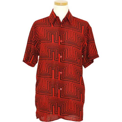 Pronti Red / Black Geometric Design Short Sleeve Shirt S5940